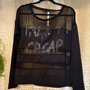 Rock & Republic Sheer Panel Graphic Sweatshirt | Black | Size M